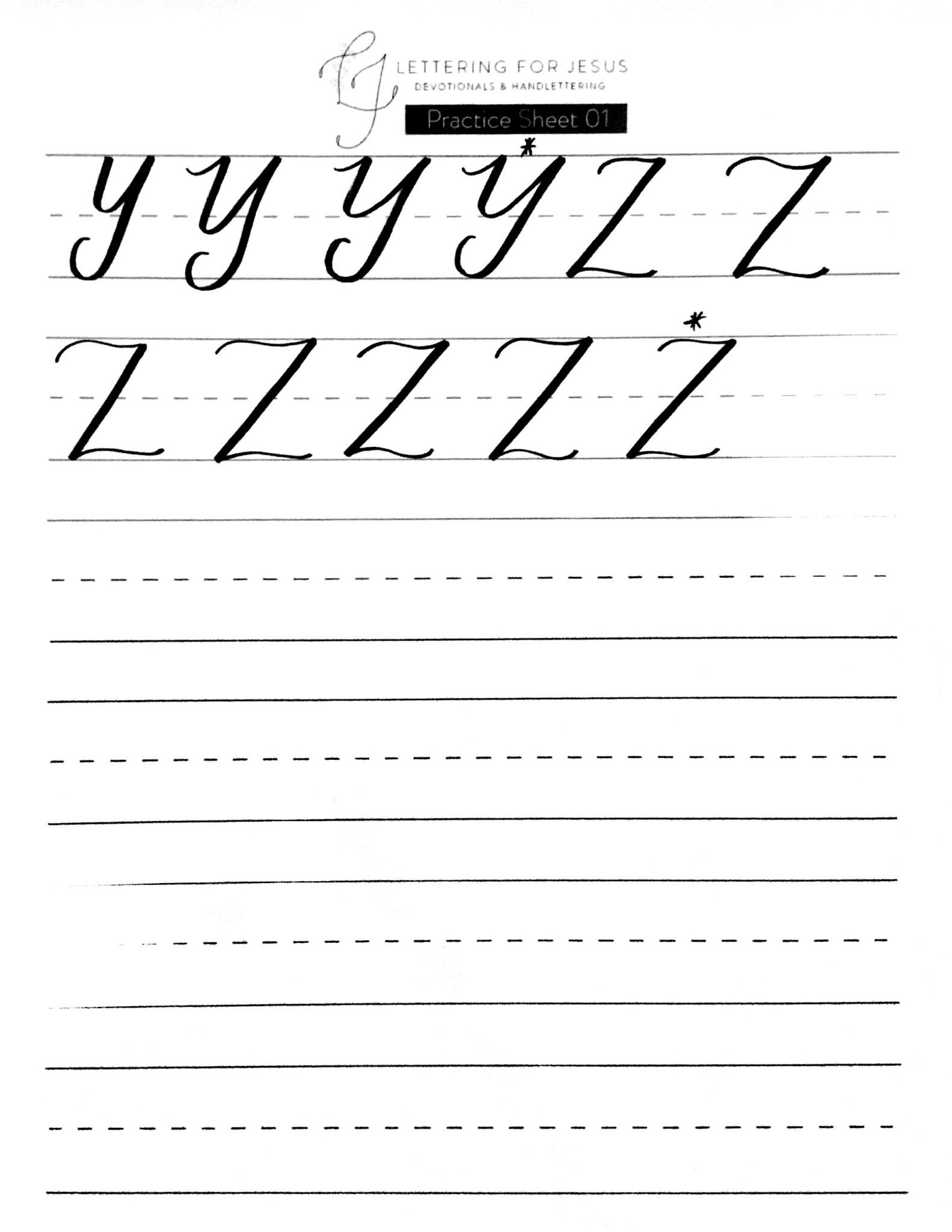 hand lettering practice sheets | letters Y and Z