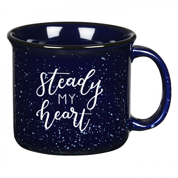 Cobalt Blue Campfire Mug with Steady My Heart White Lettering